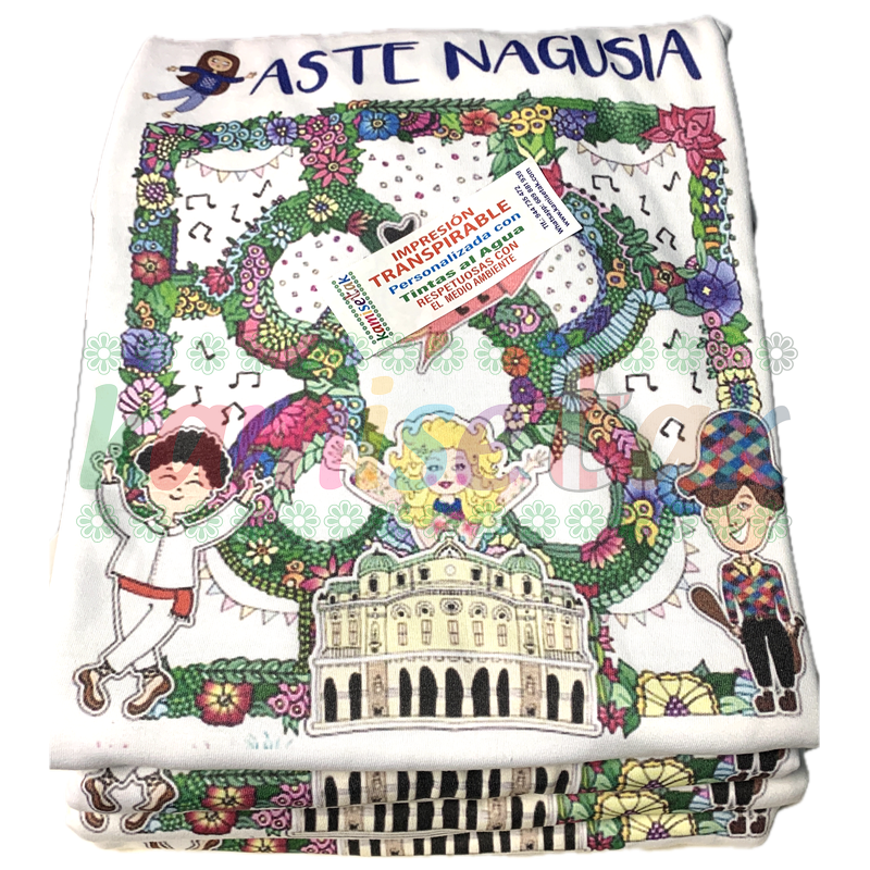 Ejemplo de camisetas blancas personalizadas para cuadrillas de fiestas.